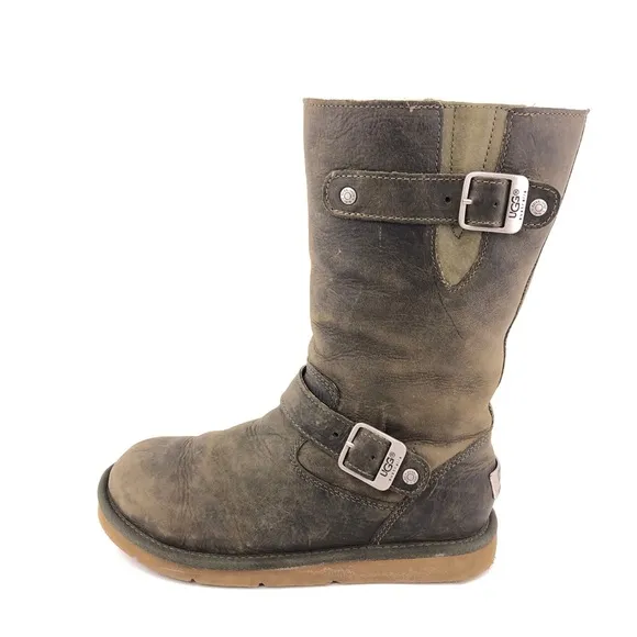 UGG Kensington Olive Leather Pull on Sheepskin Winter Boots 7