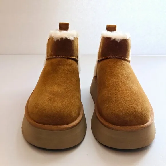 UGG Koolaburra Womens Chestnut Ultra Mini Platform Flat Heel Winter Boots Sz 9