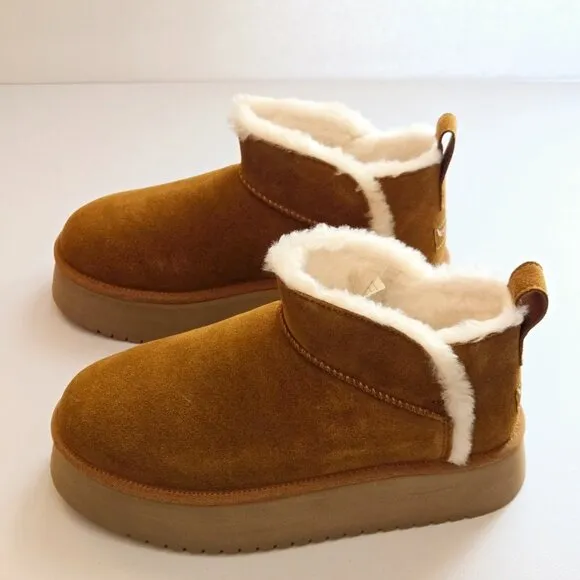 UGG Koolaburra Womens Chestnut Ultra Mini Platform Flat Heel Winter Boots Sz 9