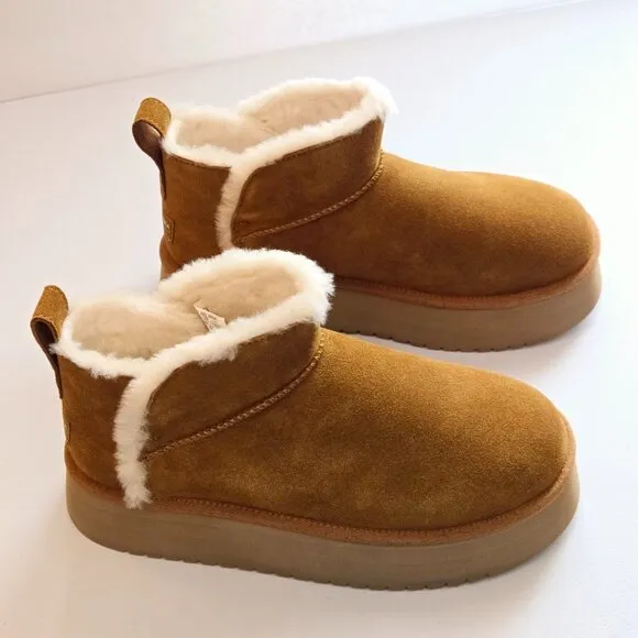 UGG Koolaburra Womens Chestnut Ultra Mini Platform Flat Heel Winter Boots Sz 9