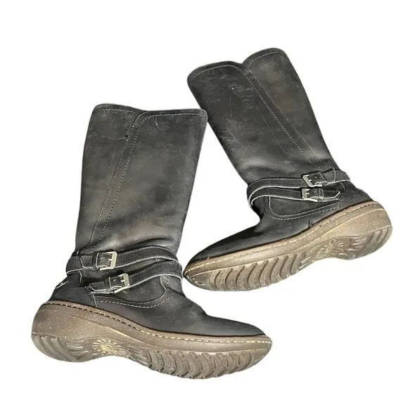 Ugg Rosen Tall Boots Women's 9 Black‎ Nubuck Leather Lined Zip Winter 1008210