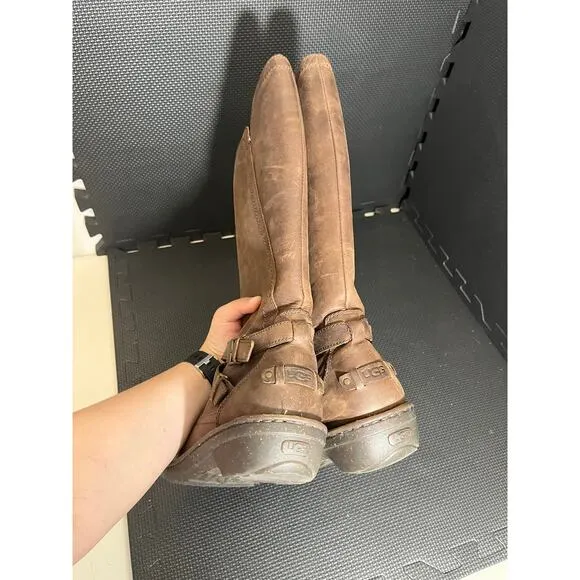 UGG Rosen Tall Lined Winter Boots Brown Leather Womens Size 9 Winter‎
