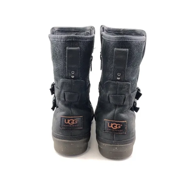 UGG Simmens Waterproof Black Leather Winter Boots 9.5
