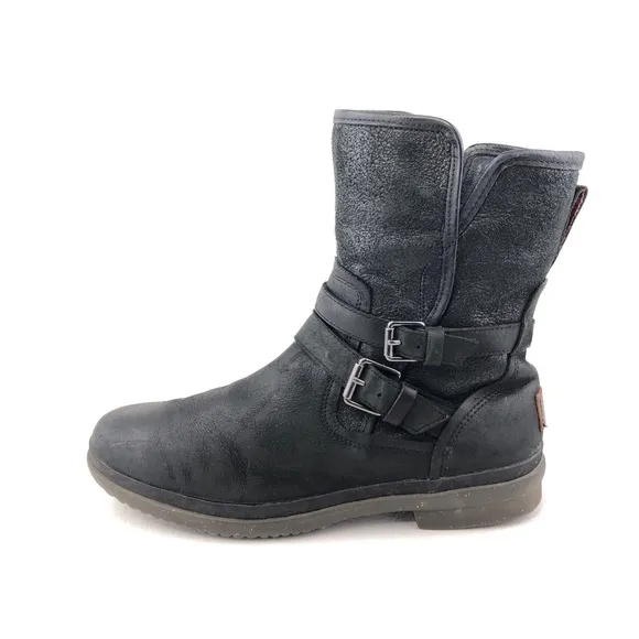 UGG Simmens Waterproof Black Leather Winter Boots 9.5