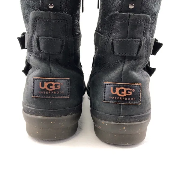 UGG Simmens Waterproof Black Leather Winter Boots 9.5