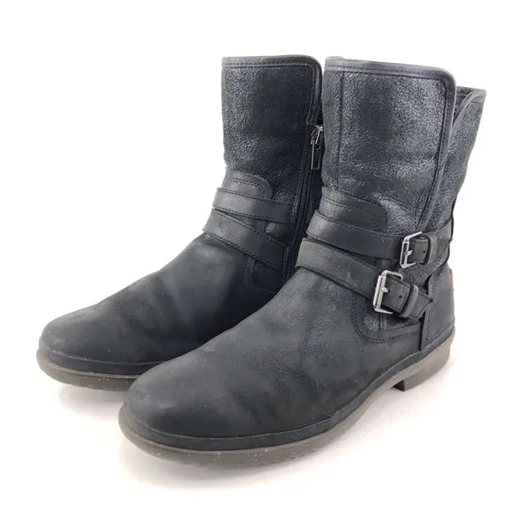 UGG Simmens Waterproof Black Leather Winter Boots 9.5