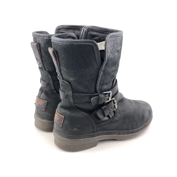 UGG Simmens Waterproof Black Leather Winter Boots 9.5