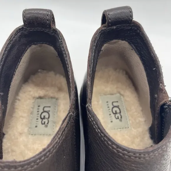 Ugg Womens 8 Shoes Clementine Brown Leather Boots Shearling Sherpa Ankle Bootie
