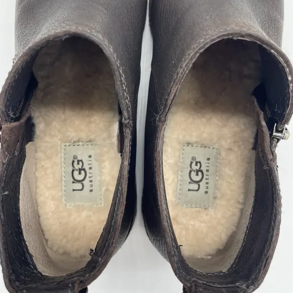 Ugg Womens 8 Shoes Clementine Brown Leather Boots Shearling Sherpa Ankle Bootie
