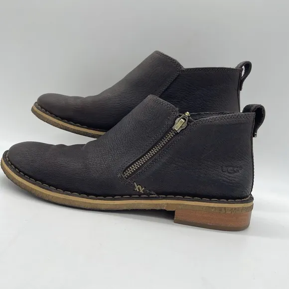 Ugg Womens 8 Shoes Clementine Brown Leather Boots Shearling Sherpa Ankle Bootie