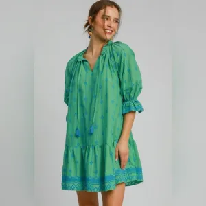 Umgee Full Size Tassel Embroidered Flounce Sleeve Mini Dress Plus Size⭐️