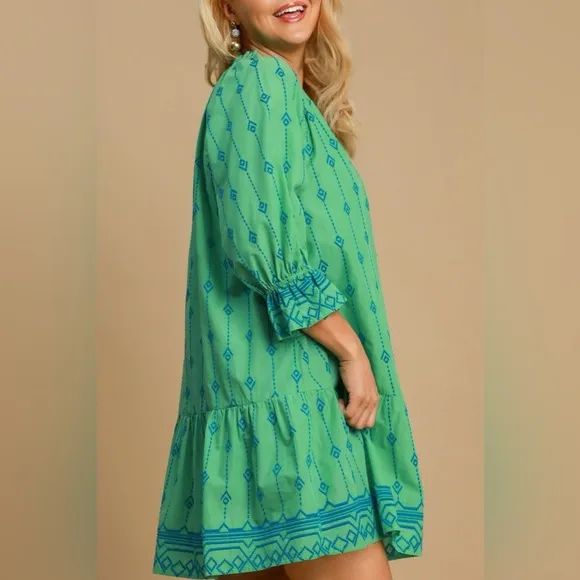Umgee Full Size Tassel Embroidered Flounce Sleeve Mini Dress Plus Size⭐️