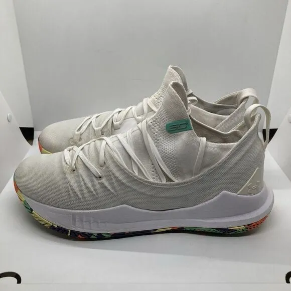 Under Armour Curry 5 Confetti Shoes 11.5 Mens White Athletic Sneaker 3020657-109
