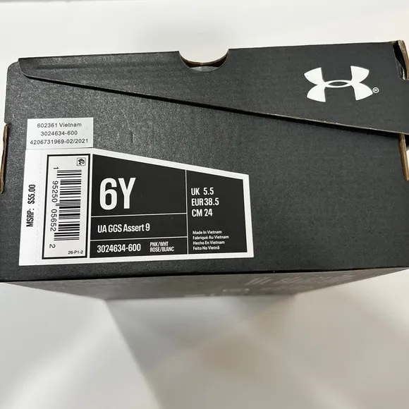 Under‎ Armour GGS Assert 9 Girls Size 6Y Running Shoes 3024634-600 Pink/White
