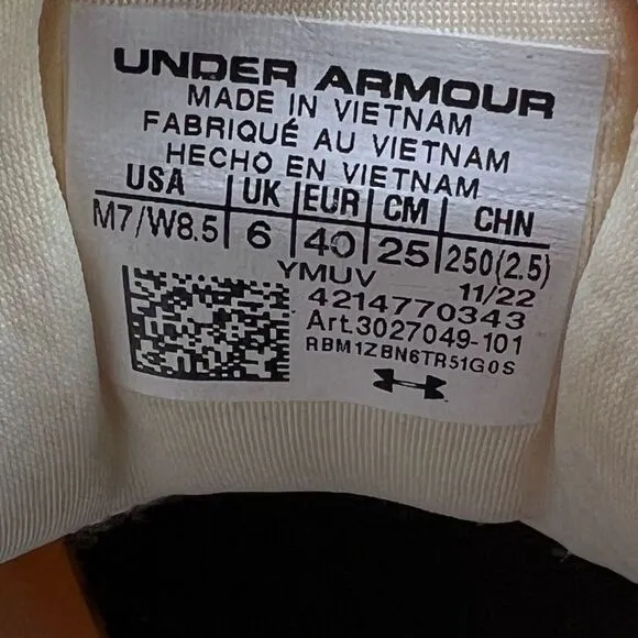 Under Armour SlipSpeed Men's Size 7 Women's 8.5 White Athletic Shoes 3027049-101