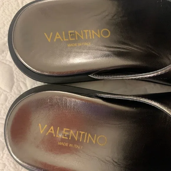 Valentino Silver and Gold Slide Sandals with Luxe Metallic Finish