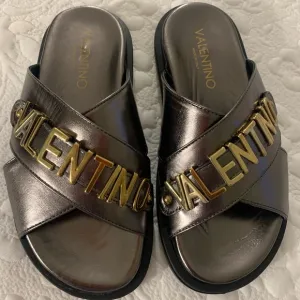 Valentino Silver and Gold Slide Sandals with Luxe Metallic Finish