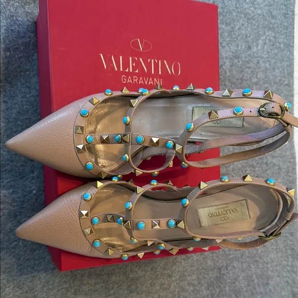 Valentino Tan Gold Studded Heels