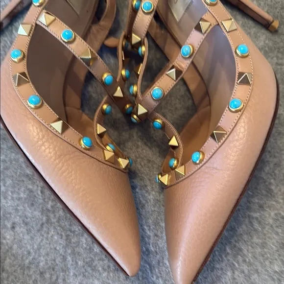 Valentino Tan Gold Studded Heels