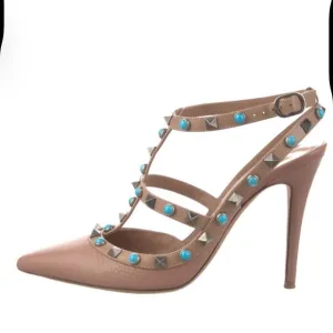 Valentino Tan Gold Studded Heels