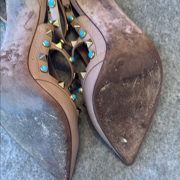 Valentino Tan Gold Studded Heels