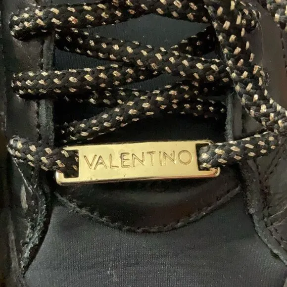 Valentino Mario Valentino Black Gold Theo Womens Designer Lace Up Sneakers Sz 10