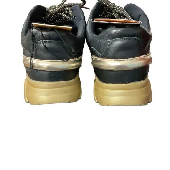 Valentino Mario Valentino Black Gold Theo Womens Designer Lace Up Sneakers Sz 10
