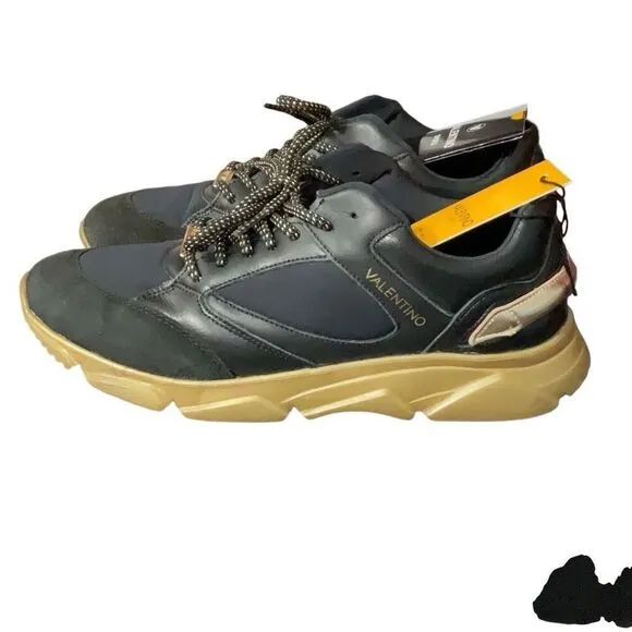 Valentino Mario Valentino Black Gold Theo Womens Designer Lace Up Sneakers Sz 10