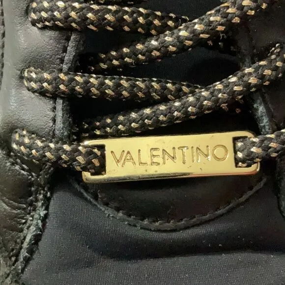 Valentino Mario Valentino Black Gold Theo Womens Designer Lace Up Sneakers Sz 10