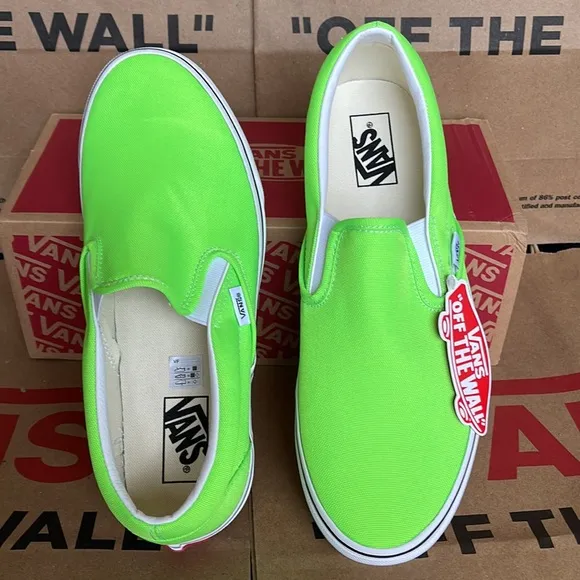 Vans Classic Slip On Neon Green Gecko/True White sneakers WMNS