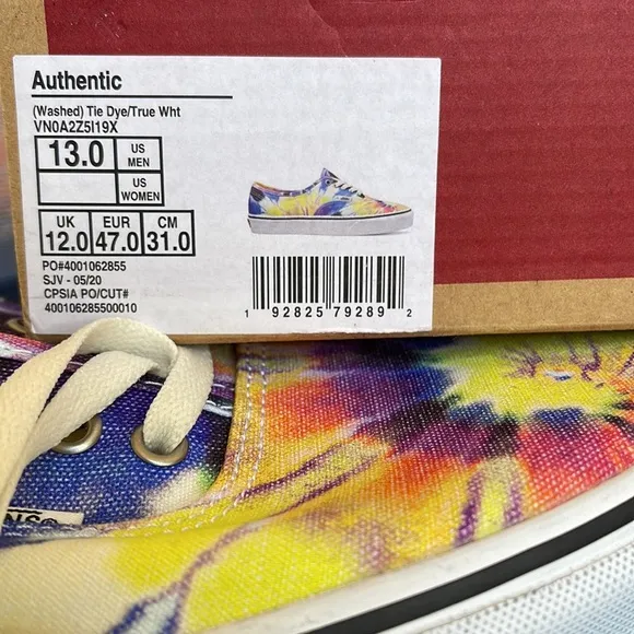 Vans Men’s Authentic(Washed) Tie Dye/True White VN0A2Z5119XSneakers