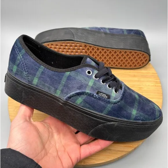 Vans Shoes Womens 10 Mens 8.5 Blue Plaid Old Skool Platform Sneakers 721356
