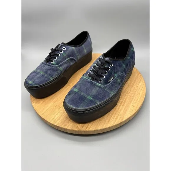 Vans Shoes Womens 10 Mens 8.5 Blue Plaid Old Skool Platform Sneakers 721356