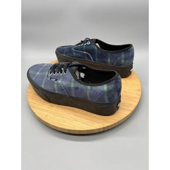 Vans Shoes Womens 10 Mens 8.5 Blue Plaid Old Skool Platform Sneakers 721356