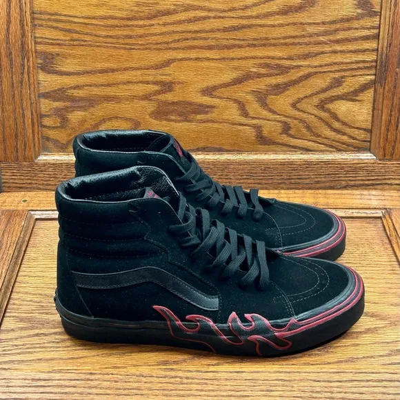 Vans Sk8 Hi Flame Suede Black Red Shoes
