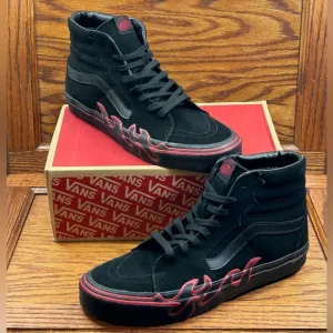 Vans Sk8 Hi Flame Suede Black Red Shoes
