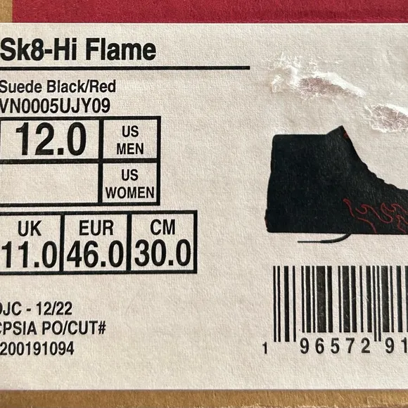 Vans Sk8 Hi Flame Suede Black Red Shoes