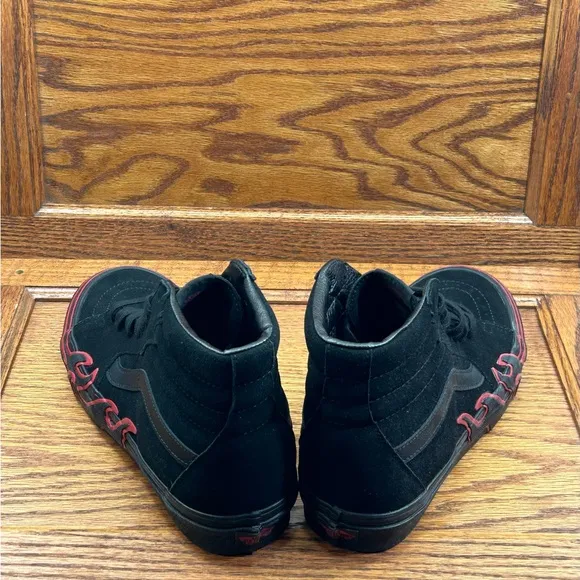 Vans Sk8 Hi Flame Suede Black Red Shoes