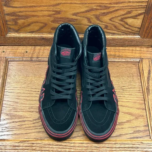 Vans Sk8 Hi Flame Suede Black Red Shoes