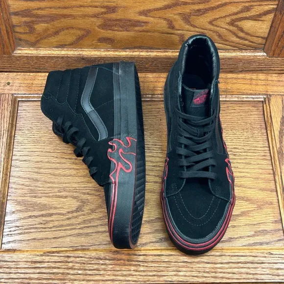 Vans Sk8 Hi Flame Suede Black Red Shoes
