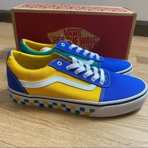 Vans Ward Primary Colors Sneakers Shoes NWT Sz 6 Youth Kids Yellow Blue Checker