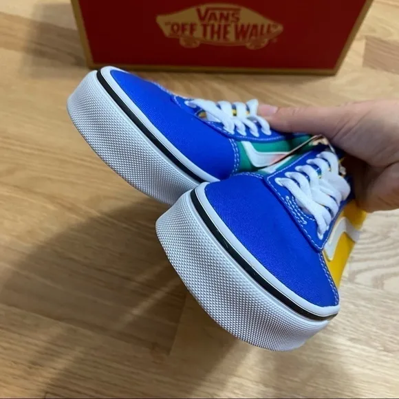Vans Ward Primary Colors Sneakers Shoes NWT Sz 6 Youth Kids Yellow Blue Checker