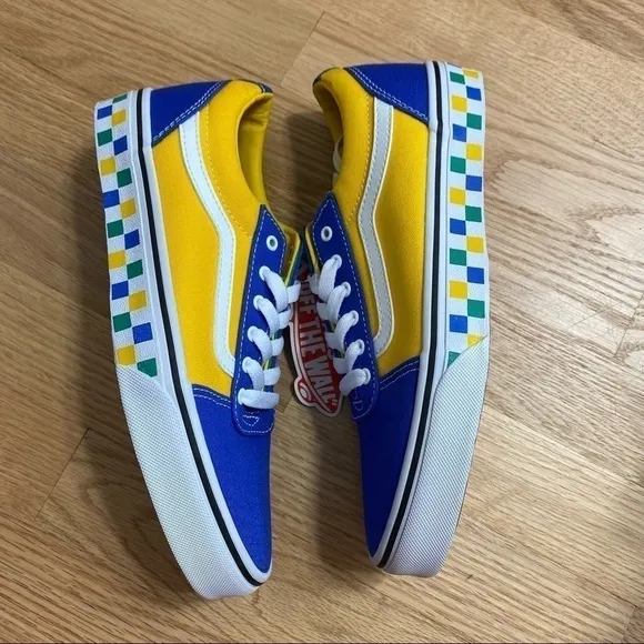 Vans Ward Primary Colors Sneakers Shoes NWT Sz 6 Youth Kids Yellow Blue Checker