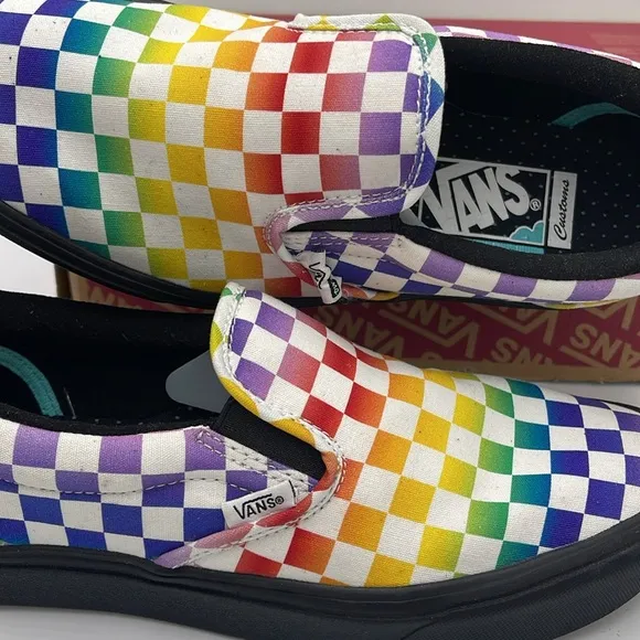 Vans WMNS Classic Multicolor Checkerboard Slip-On Shoes Sneakers Rainbow Pride