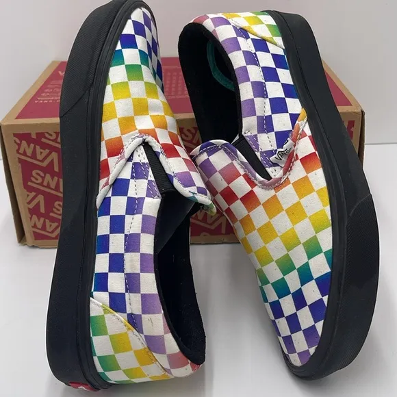 Vans WMNS Classic Multicolor Checkerboard Slip-On Shoes Sneakers Rainbow Pride