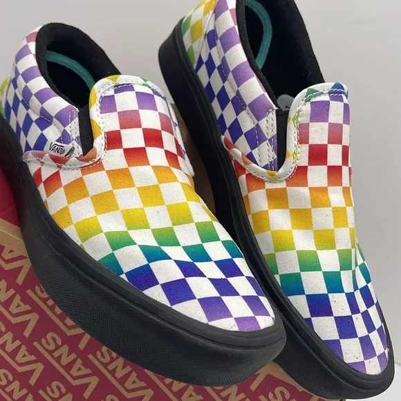 Vans WMNS Classic Multicolor Checkerboard Slip-On Shoes Sneakers Rainbow Pride