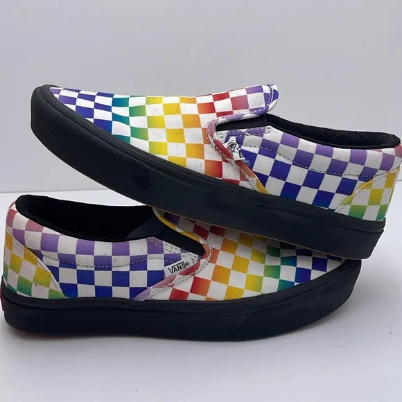 Vans WMNS Classic Multicolor Checkerboard Slip-On Shoes Sneakers Rainbow Pride