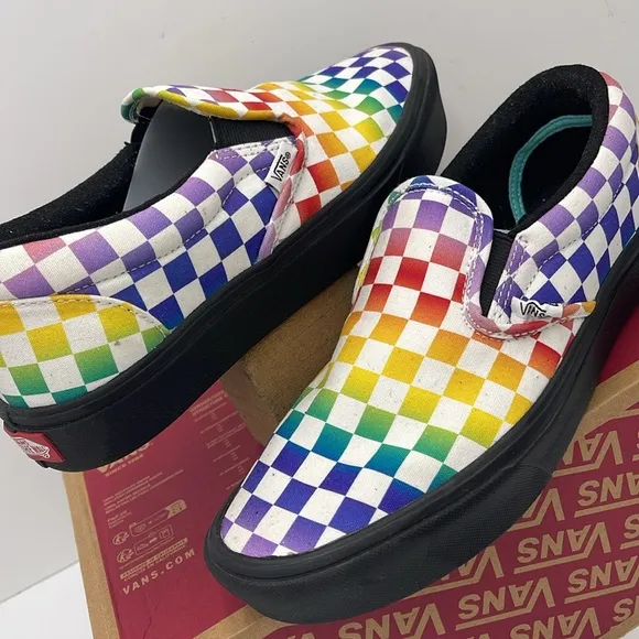 Vans WMNS Classic Multicolor Checkerboard Slip-On Shoes Sneakers Rainbow Pride