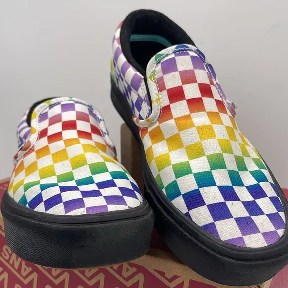 Vans WMNS Classic Multicolor Checkerboard Slip-On Shoes Sneakers Rainbow Pride