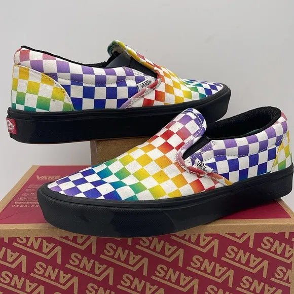 Vans WMNS Classic Multicolor Checkerboard Slip-On Shoes Sneakers Rainbow Pride